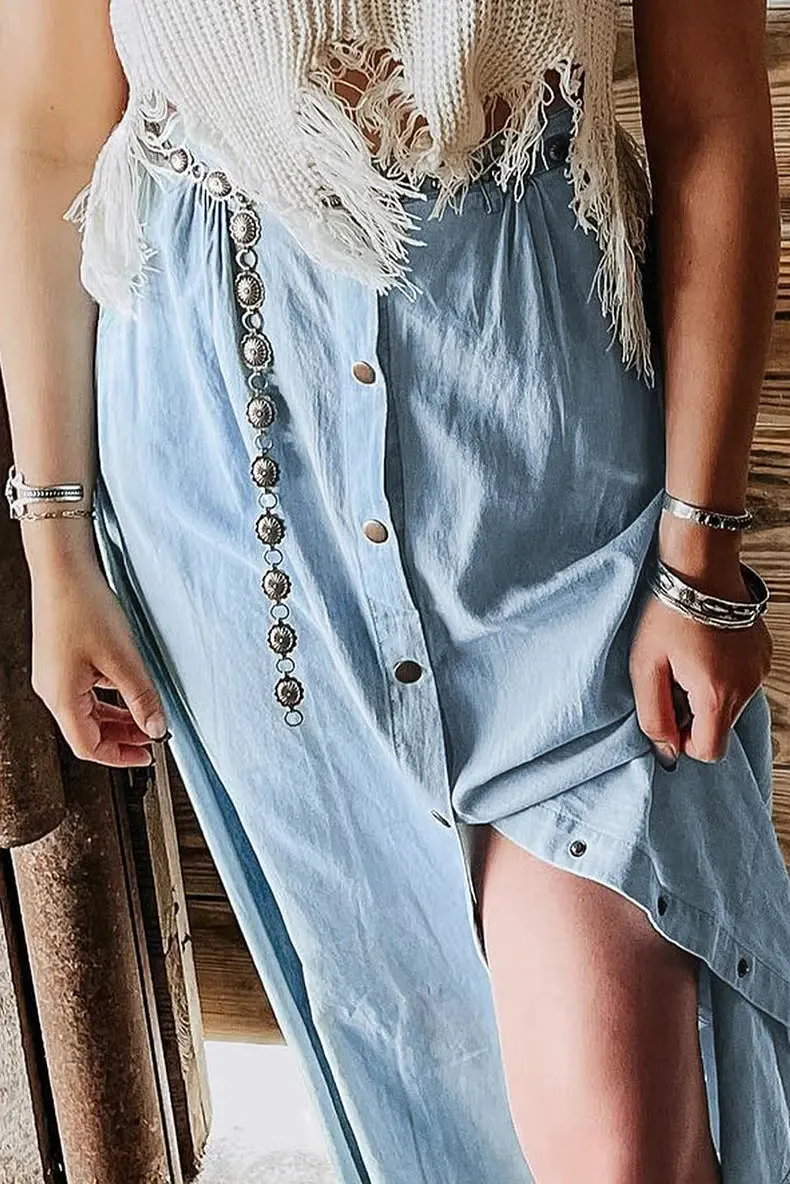 Casual Style Multi-button Women's Solid Color Denim Skirt