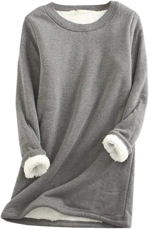 Ceboyel Women Fleece Lined Sweatshirts Sherpa Fuzzy Pullover Tops Loose Fit Cute Sweater Warm Winter Trendy Cozy Clothing