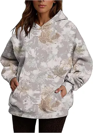 Ceboyel Womens Camo Oversized Hoodies Maple Leaf Hooded Sweatshirt Trendy Cute Hoodie Teen Girls Fashion Clothing 2024