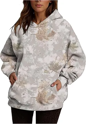 Ceboyel Womens Camo Oversized Hoodies Maple Leaf Hooded Sweatshirt Trendy Cute Hoodie Teen Girls Fashion Clothing 2024