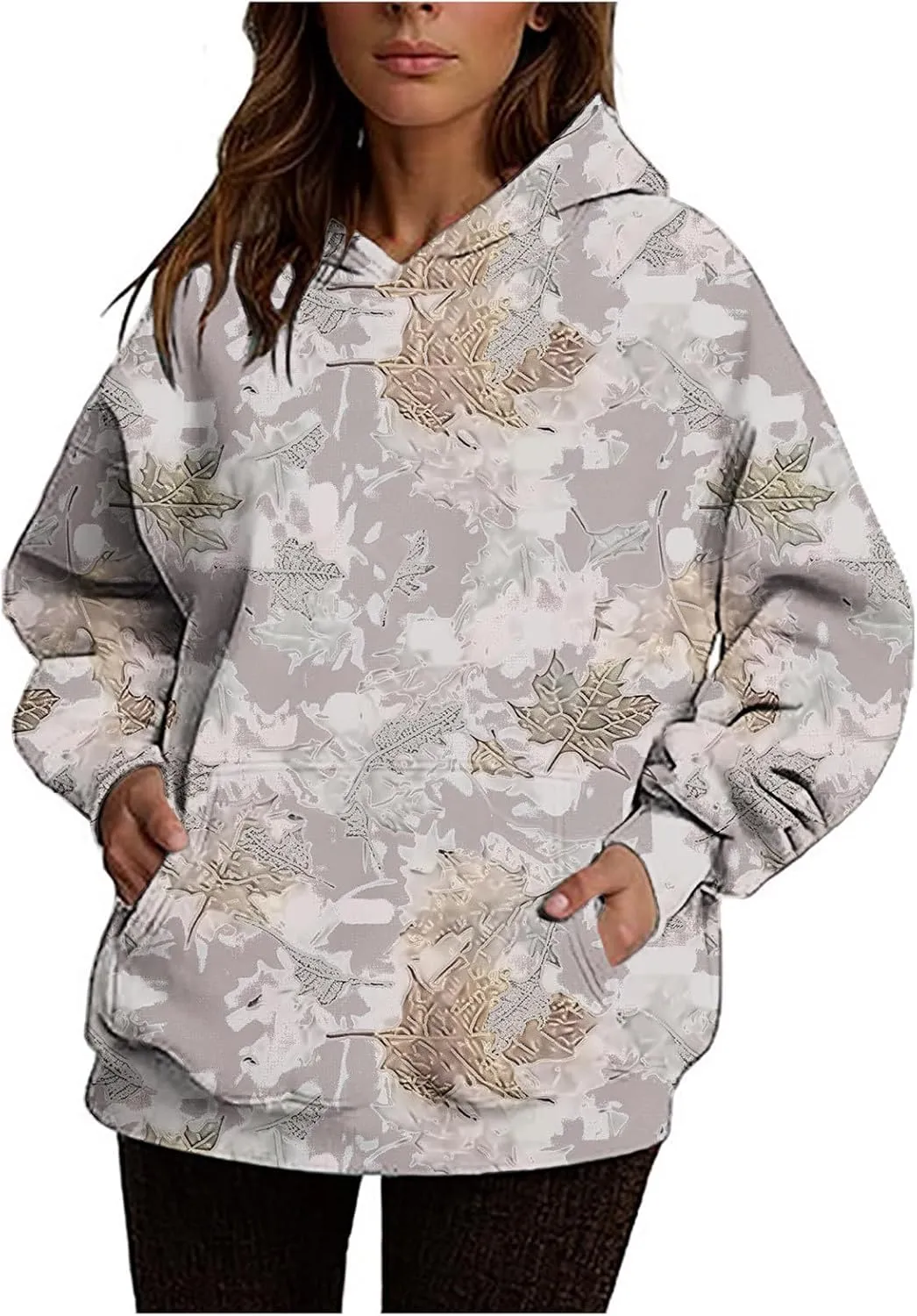 Ceboyel Womens Camo Oversized Hoodies Maple Leaf Hooded Sweatshirt Trendy Cute Hoodie Teen Girls Fashion Clothing 2024