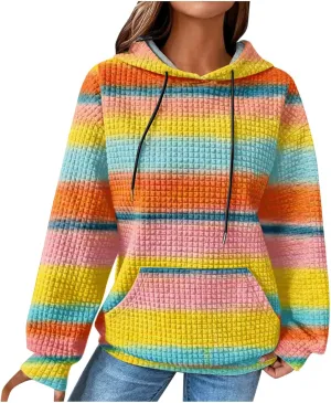 Ceboyel Womens Waffle Knit Hooded Sweatshirts Trendy Hoodies Sweater Long Sleeve Pullover Tops Teen Girls Cute Winter Outfits