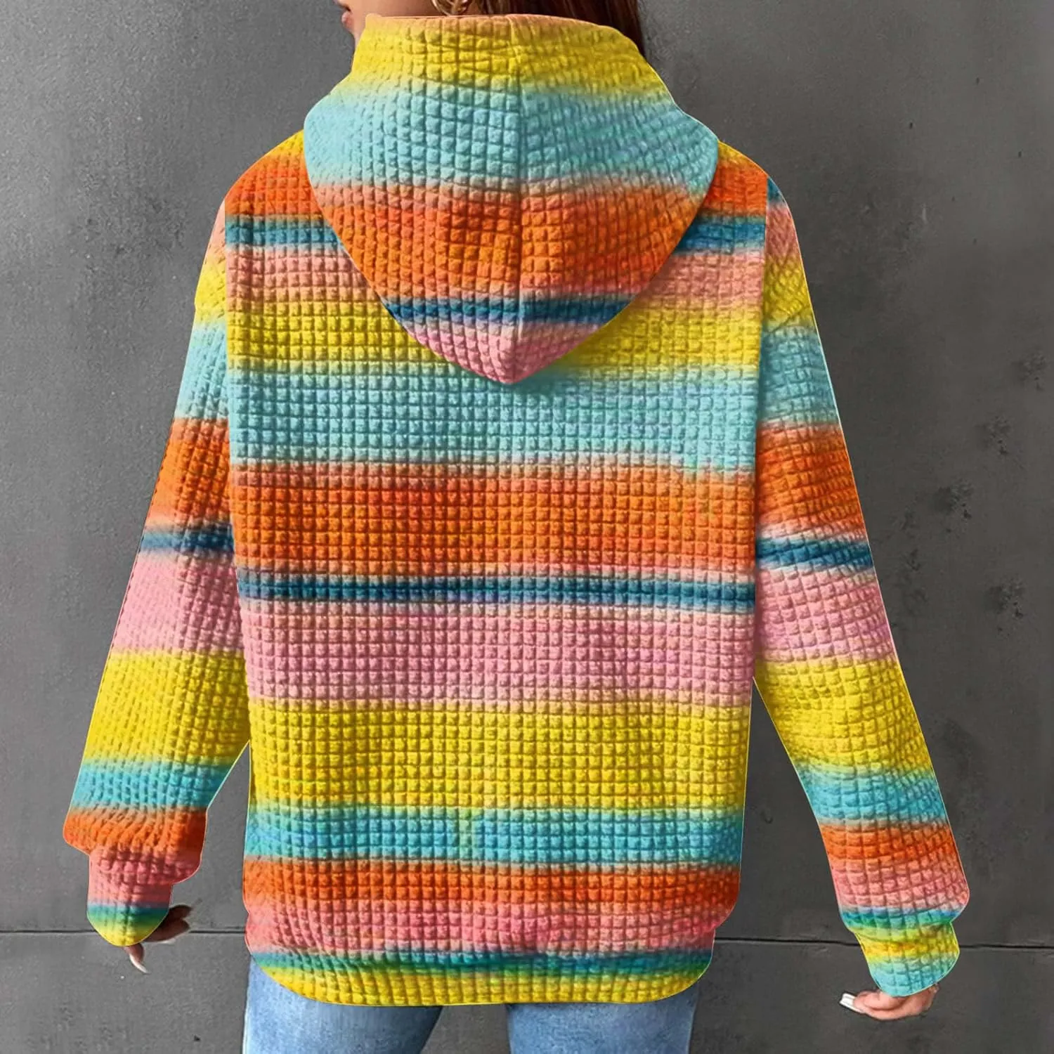 Ceboyel Womens Waffle Knit Hooded Sweatshirts Trendy Hoodies Sweater Long Sleeve Pullover Tops Teen Girls Cute Winter Outfits