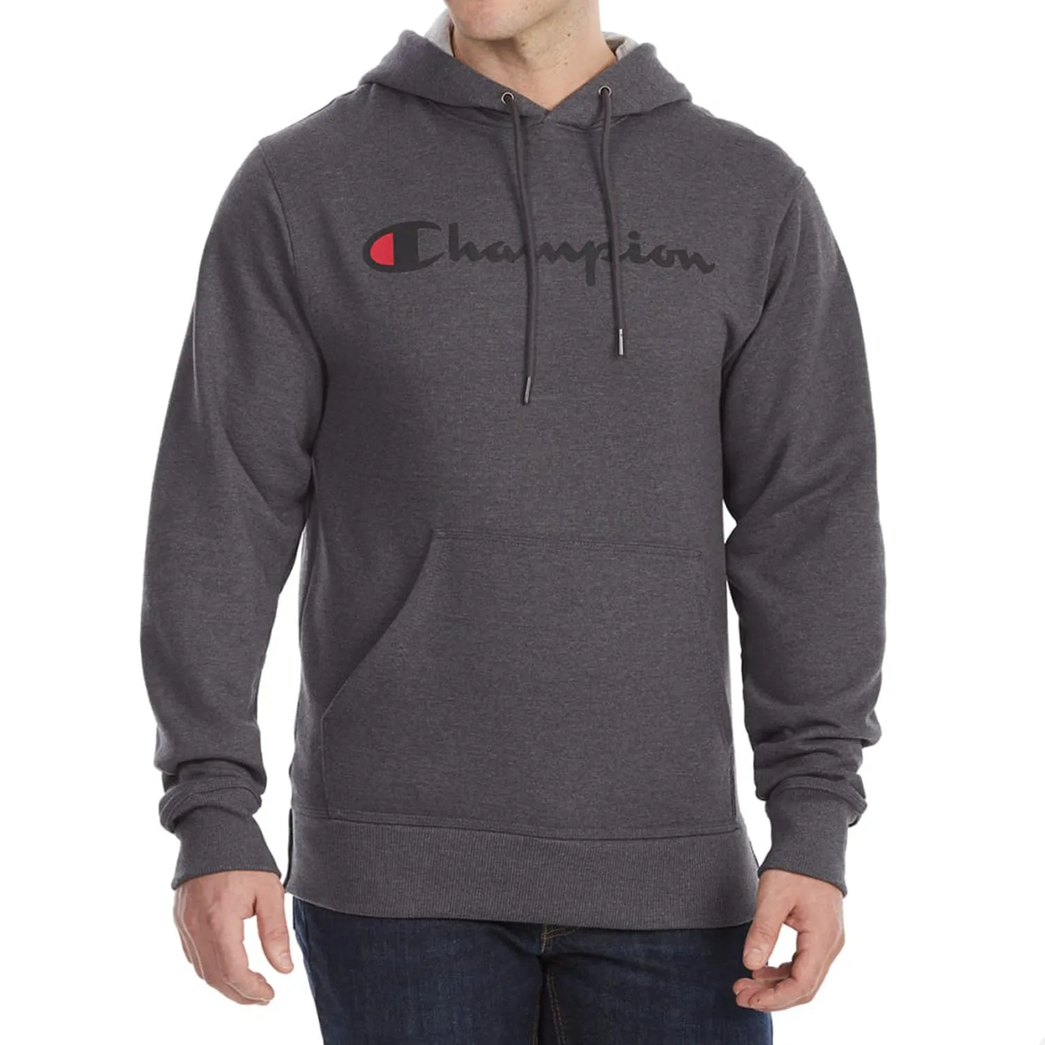 Champion Men's Powerblend Fleece Hoodie Script Logo Charcoal