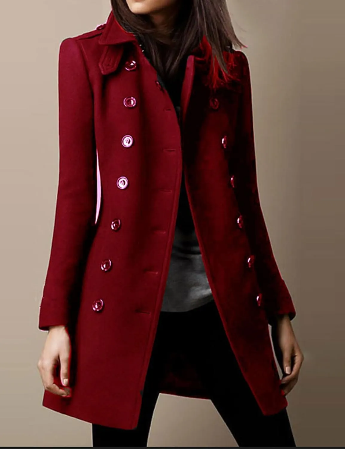 CHARTOU Women Winter Slim Double Breasted Wool Coat Jacket Peacoat Woolen Overcoat Blazers Mid Long Trench Coat