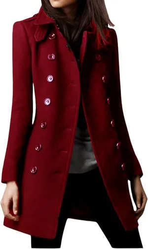 CHARTOU Women Winter Slim Double Breasted Wool Coat Jacket Peacoat Woolen Overcoat Blazers Mid Long Trench Coat