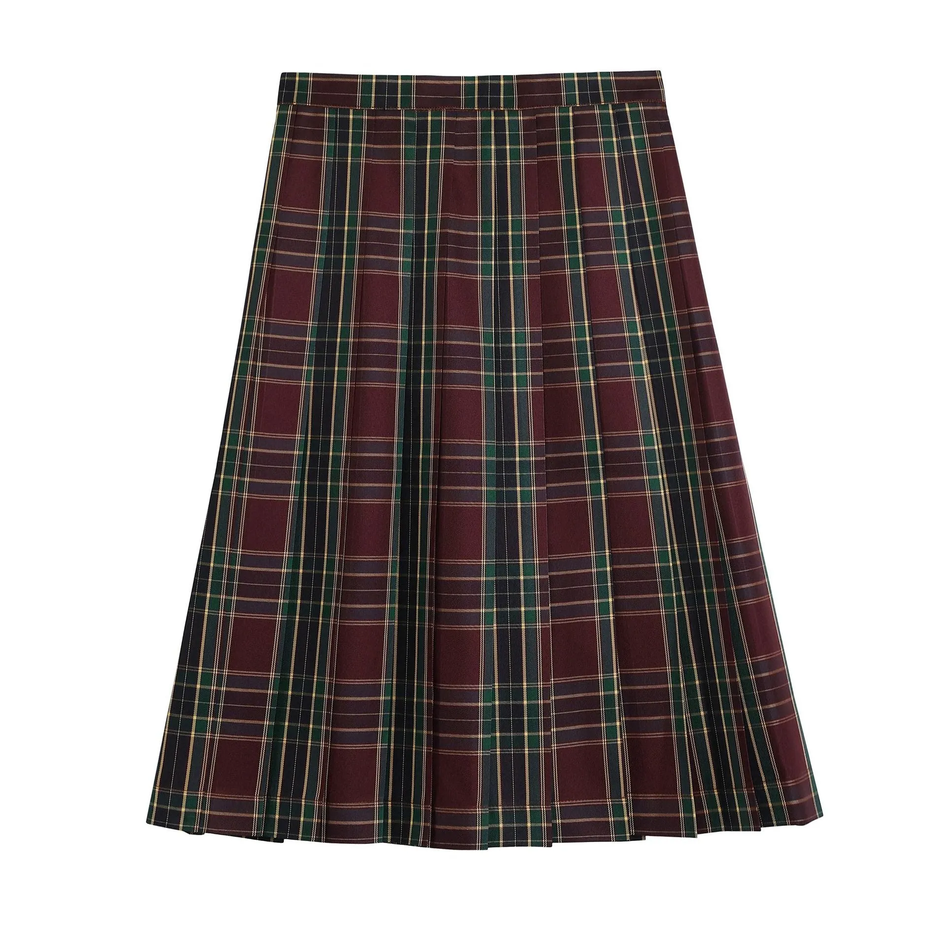 Chequered Basic Japanese College Uniform Women A-Line Mid-Length Pleated Summer Skirt