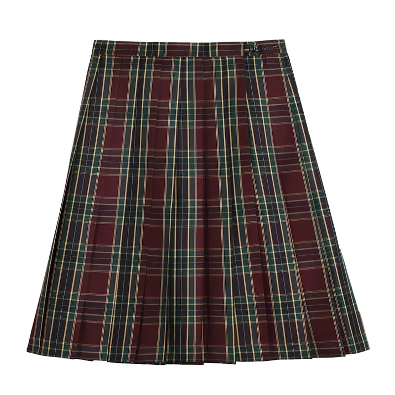 Chequered Basic Japanese College Uniform Women A-Line Mid-Length Pleated Summer Skirt