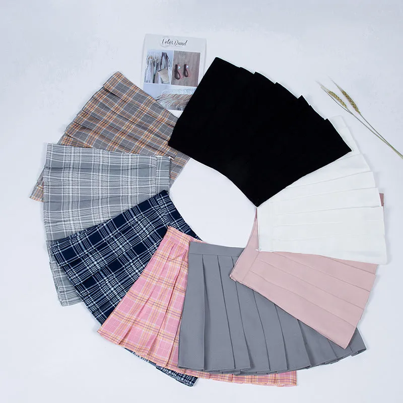 Chequered Pleated Women Student Korean All-Matching High Waist A-Line Summer Skirt