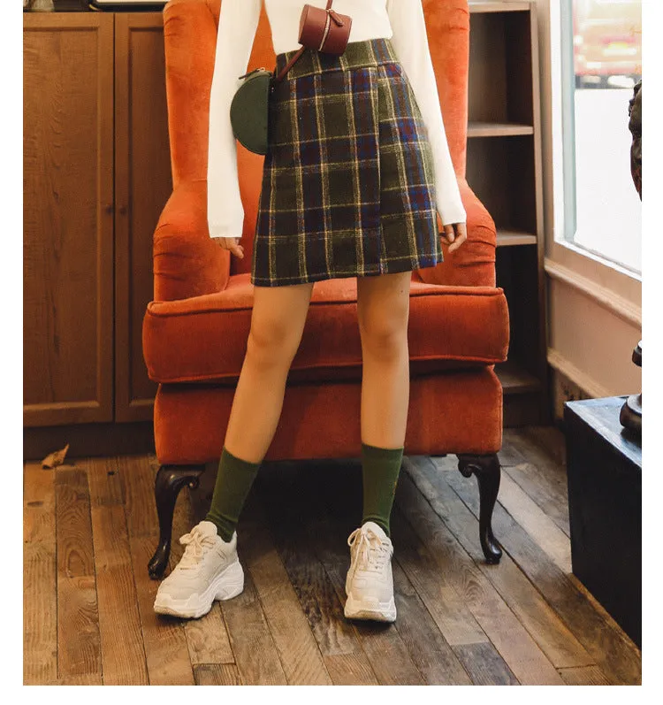 Chequered Skirt Women High Waist A-Line Casual Skirt