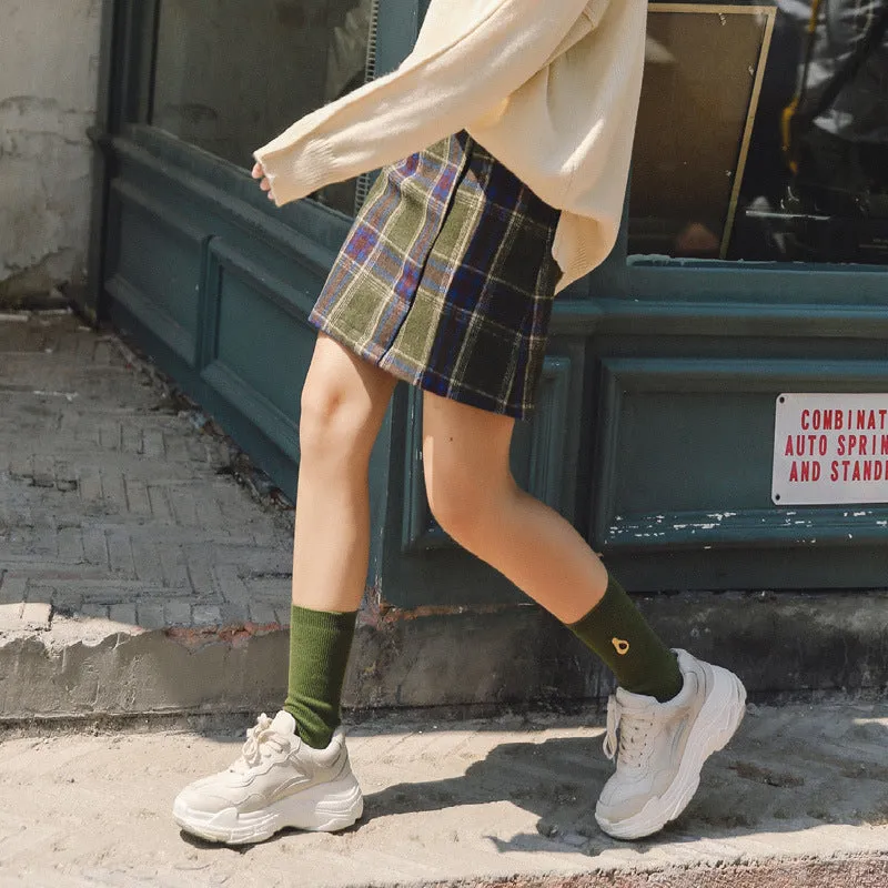 Chequered Skirt Women High Waist A-Line Casual Skirt