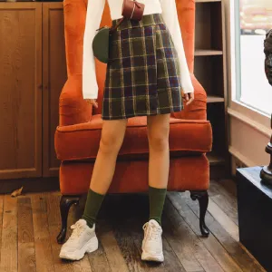 Chequered Skirt Women High Waist A-Line Casual Skirt