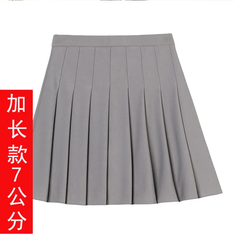 Chequered Skirt Women Summer Korean Black High Waist A-Line Student Pleated Skirt