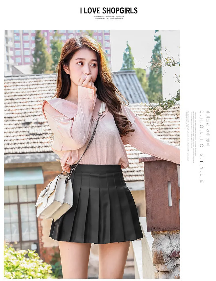 Chequered Skirt Women Summer Korean Black High Waist A-Line Student Pleated Skirt