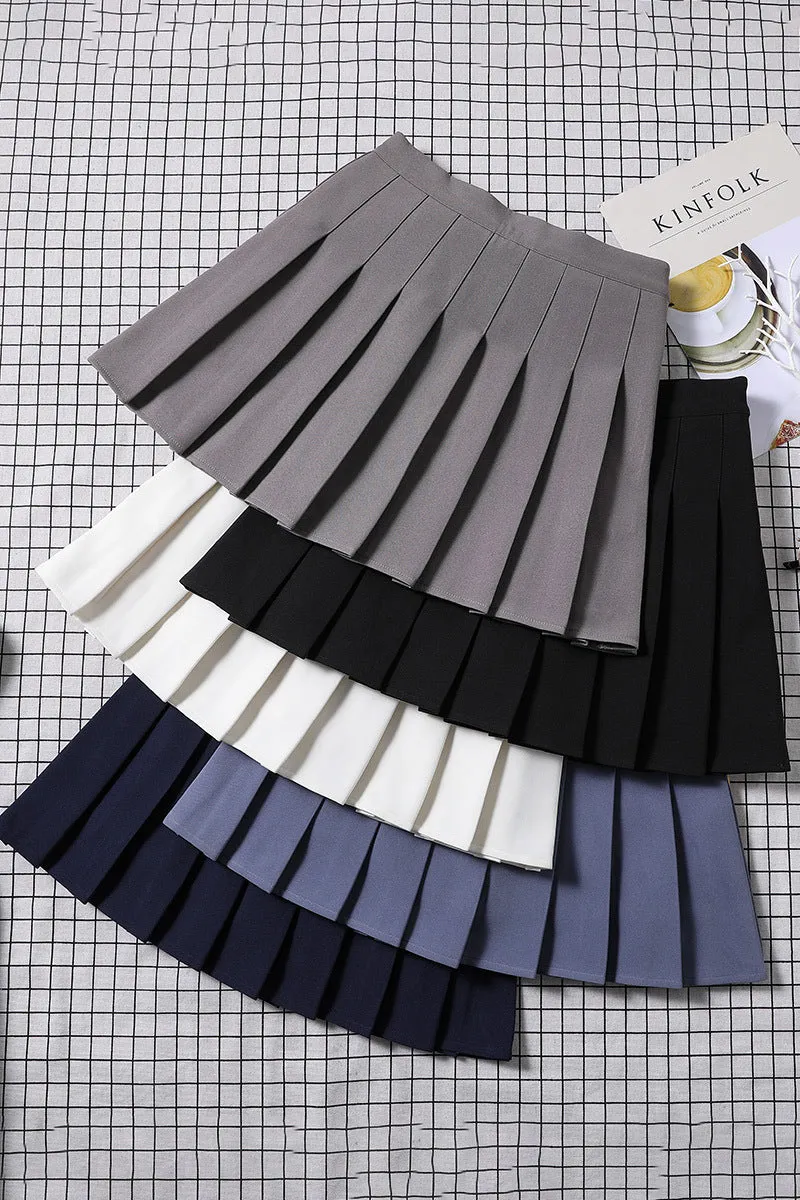 Chequered Skirt Women Summer Korean Black High Waist A-Line Student Pleated Skirt