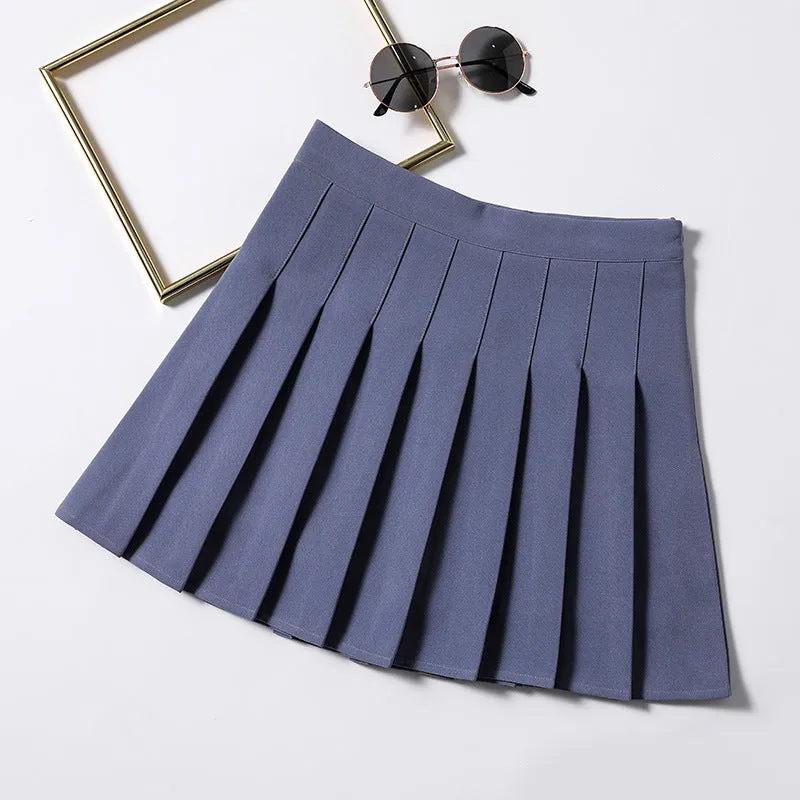 Chequered Skirt Women Summer Korean Black High Waist A-Line Student Pleated Skirt