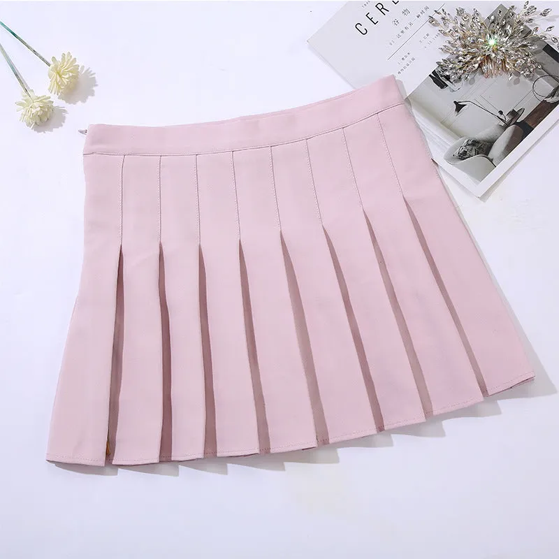 Chequered Skirt Women Summer Korean Black High Waist A-Line Student Pleated Skirt