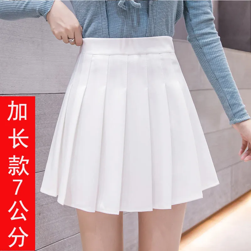 Chequered Skirt Women Summer Korean Black High Waist A-Line Student Pleated Skirt