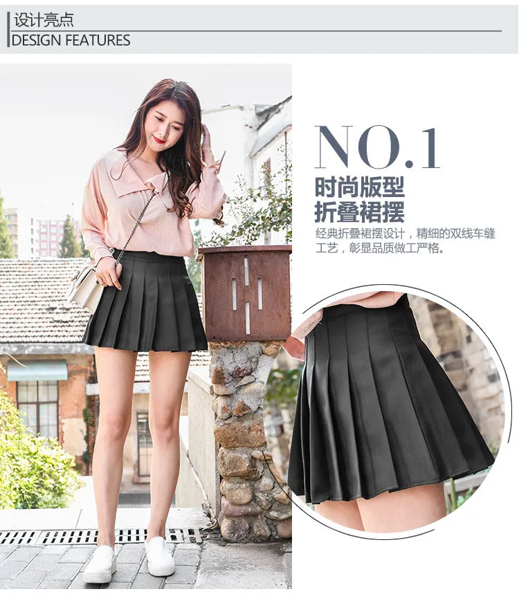 Chequered Skirt Women Summer Korean Black High Waist A-Line Student Pleated Skirt