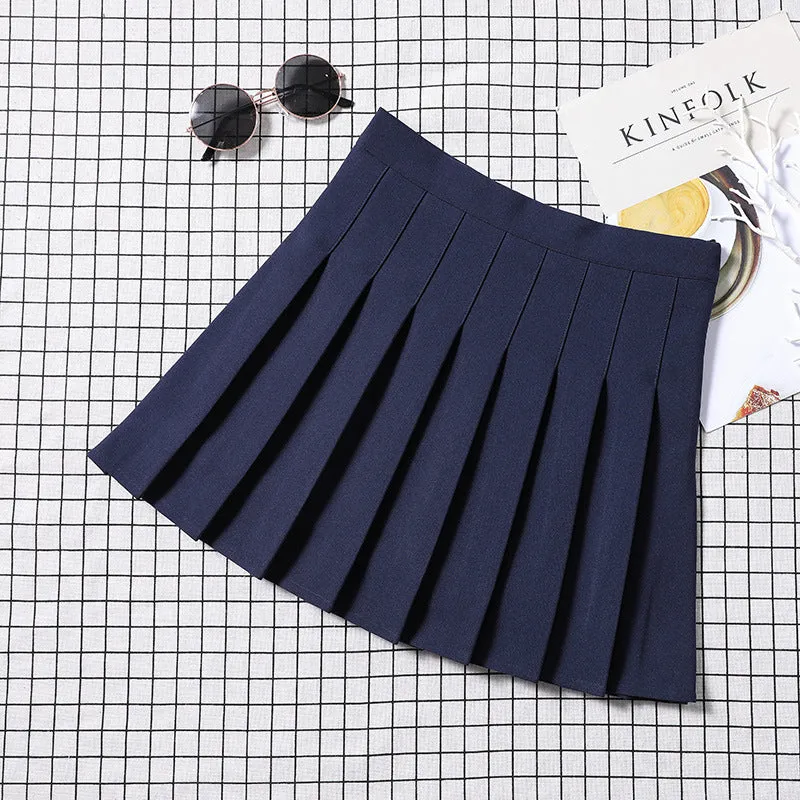 Chequered Skirt Women Summer Korean Black High Waist A-Line Student Pleated Skirt