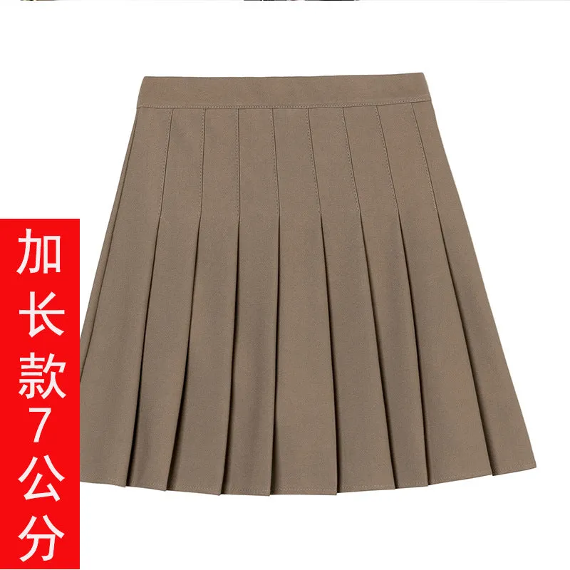 Chequered Skirt Women Summer Korean Black High Waist A-Line Student Pleated Skirt