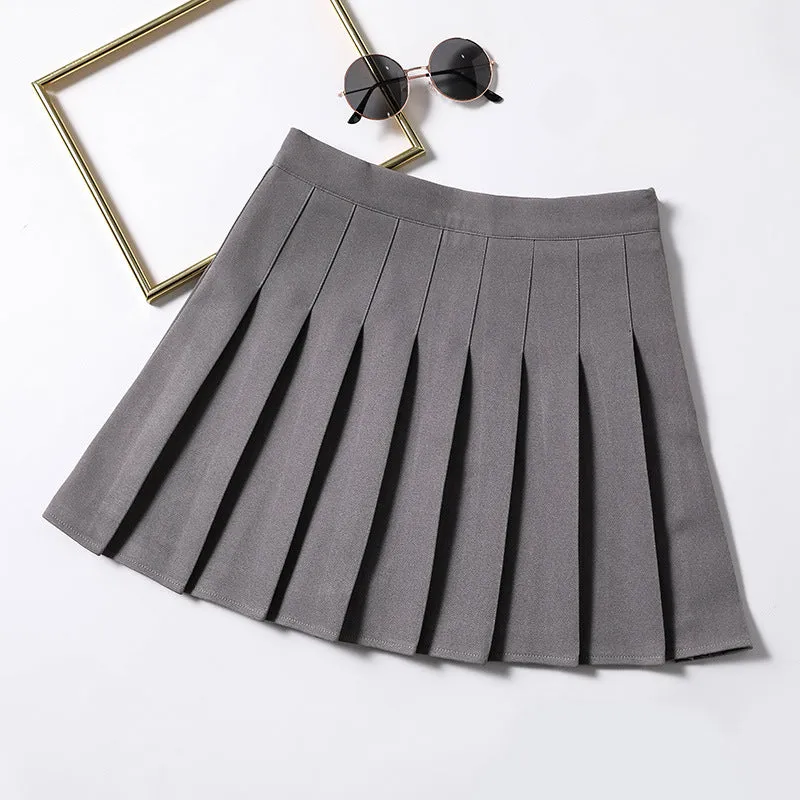Chequered Skirt Women Summer Korean Black High Waist A-Line Student Pleated Skirt
