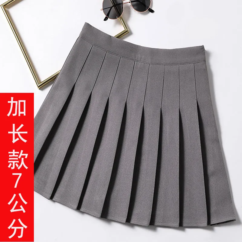 Chequered Skirt Women Summer Korean Black High Waist A-Line Student Pleated Skirt