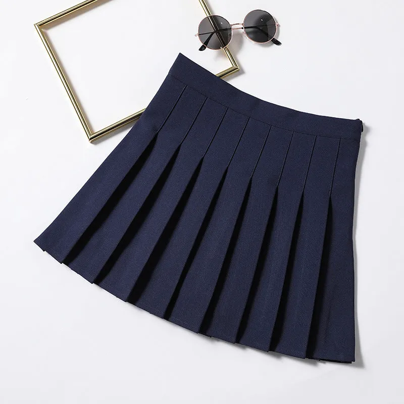Chequered Skirt Women Summer Korean Black High Waist A-Line Student Pleated Skirt