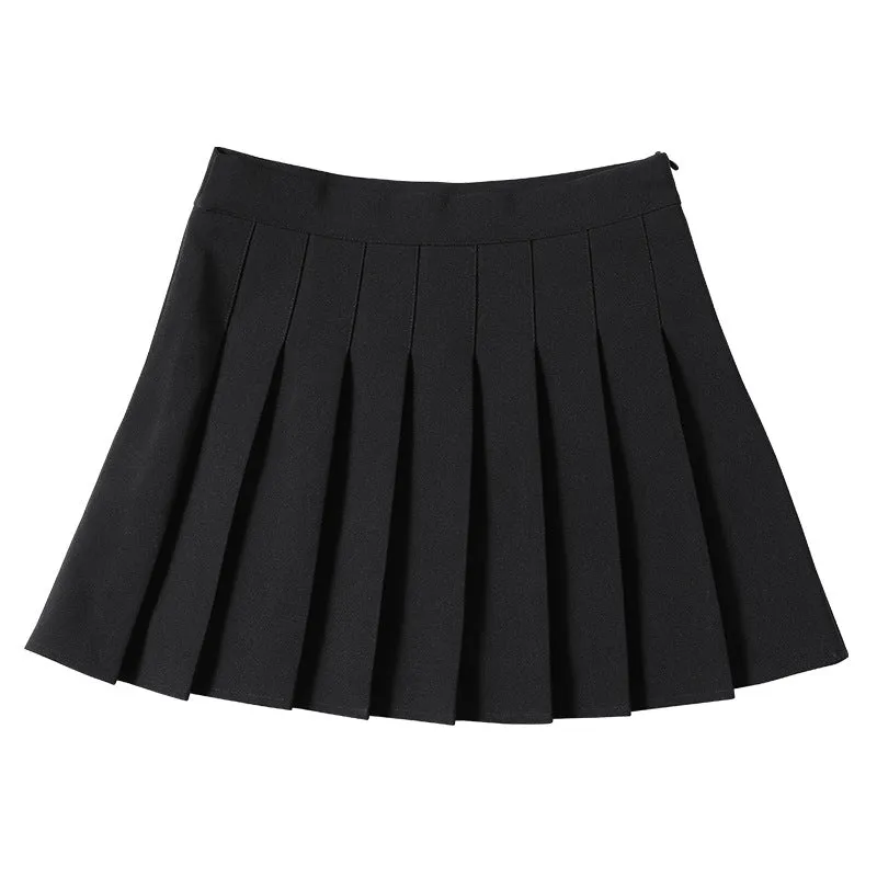 Chequered Skirt Women Summer Korean Black High Waist A-Line Student Pleated Skirt