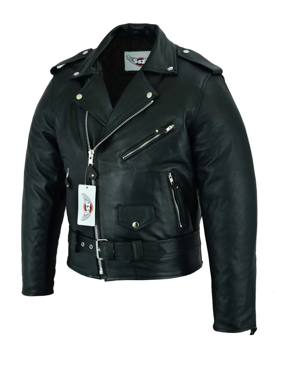 Classic Brando biker leather jacket in natural waxy cowhide.113