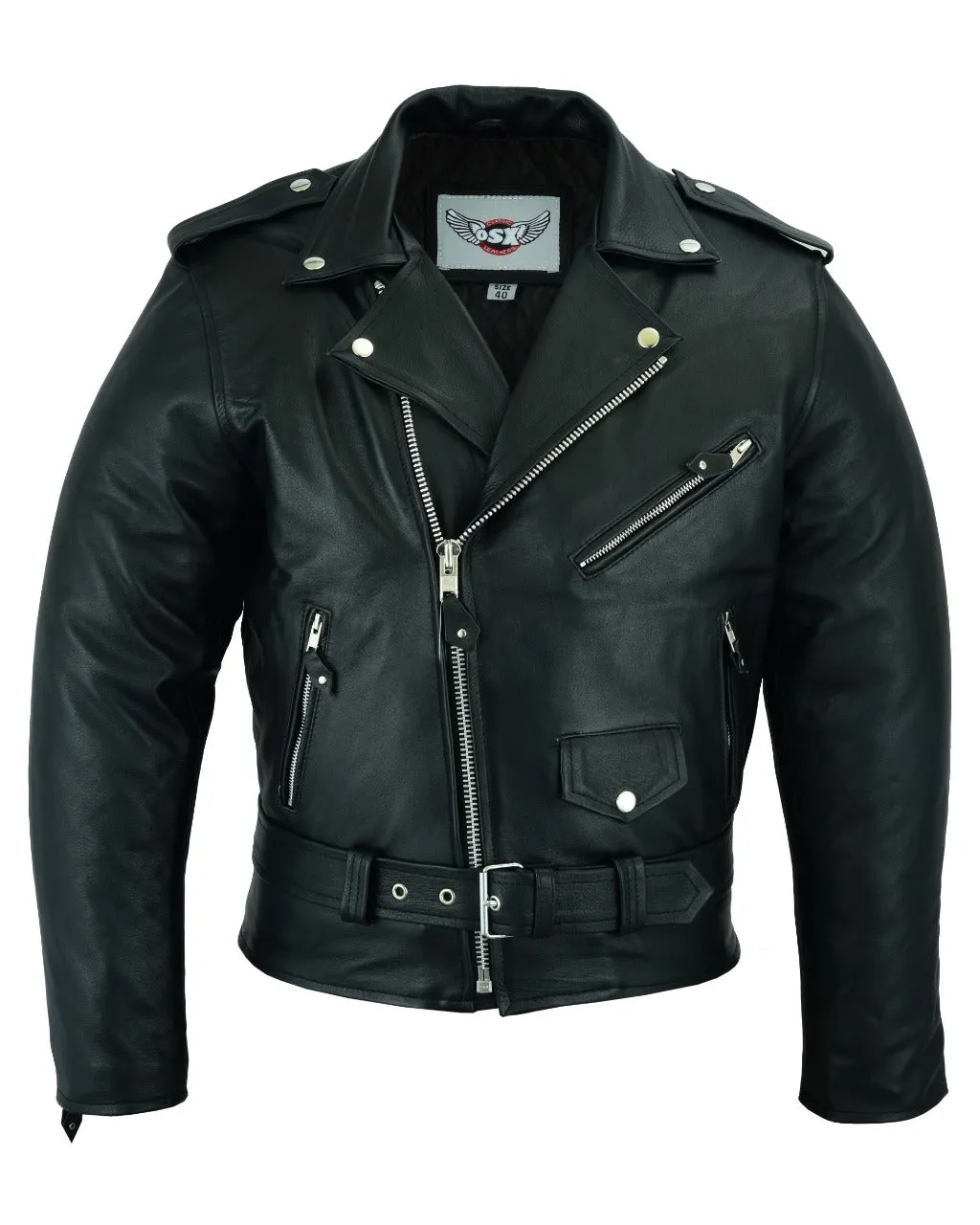Classic Brando biker leather jacket in natural waxy cowhide.113
