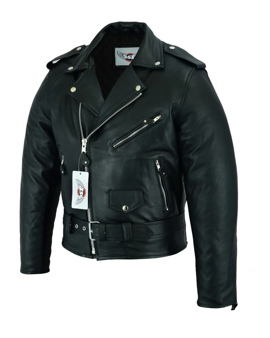 Classic Brando biker leather jacket in natural waxy cowhide.113