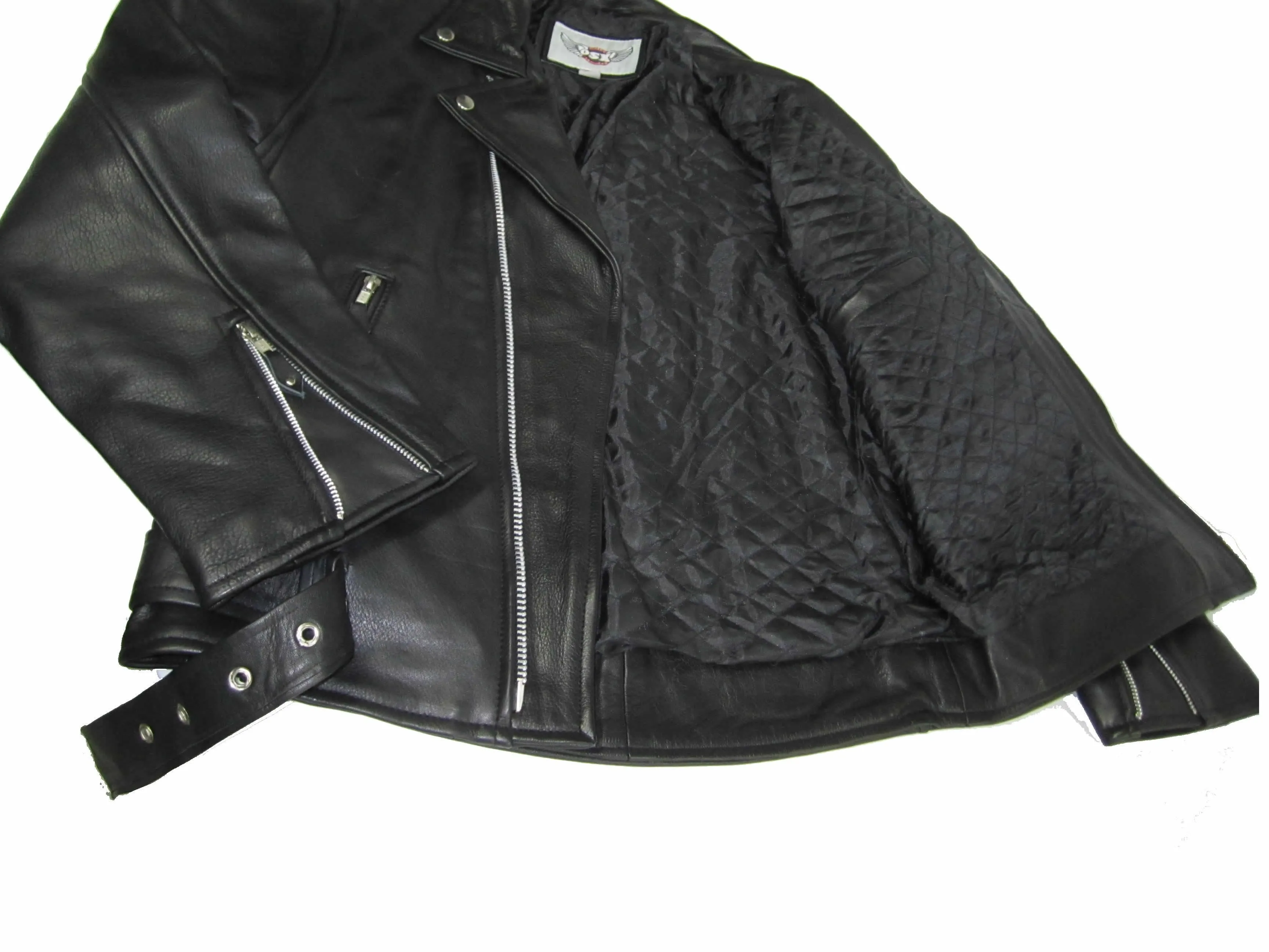 Classic Brando biker leather jacket in natural waxy cowhide.113