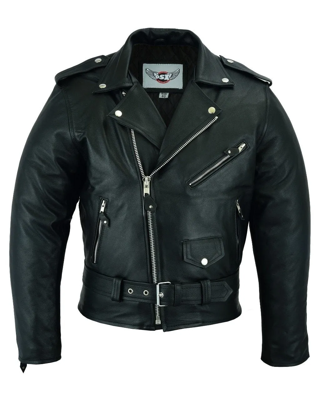 Classic Brando biker leather jacket in natural waxy cowhide.113