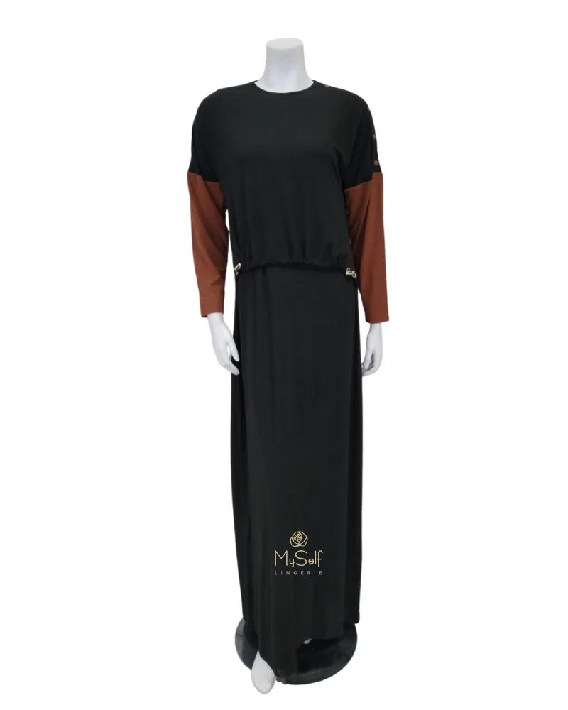 CN1146B Black / Camel Ribbed Modal Nursing Nightgown