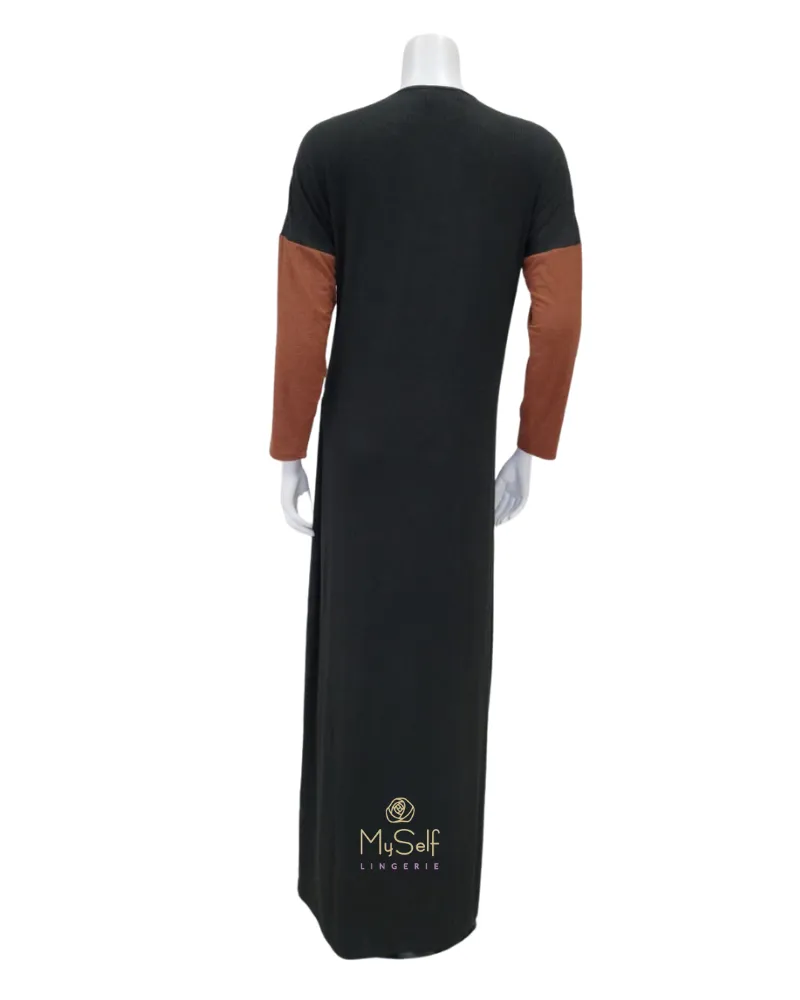 CN1146B Black / Camel Ribbed Modal Nursing Nightgown
