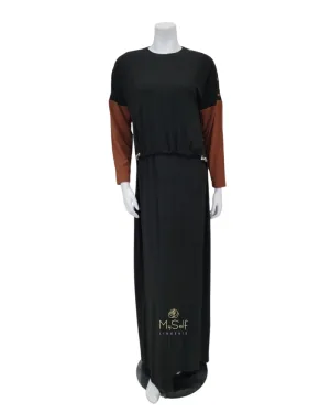 CN1146B Black / Camel Ribbed Modal Nursing Nightgown