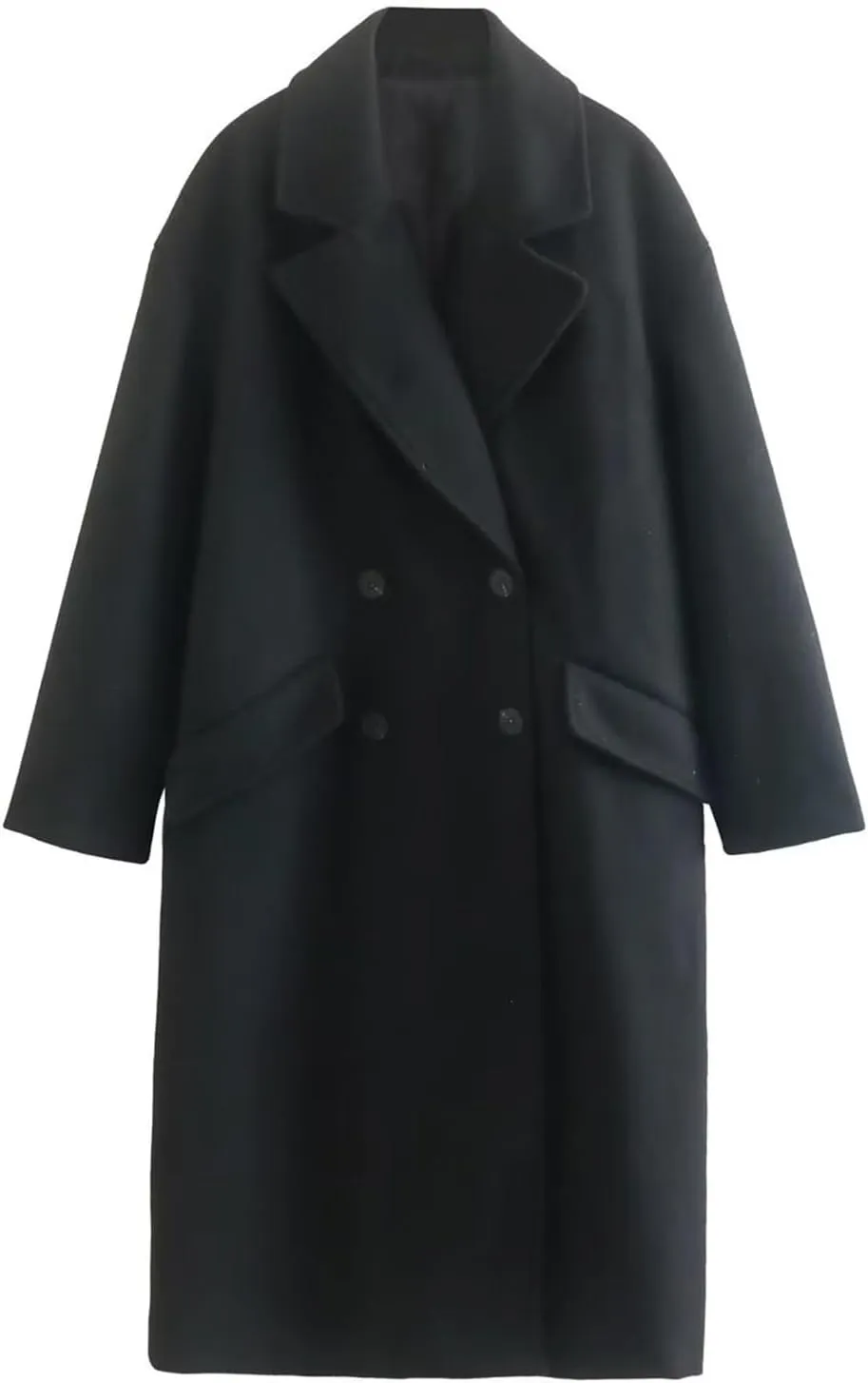 Coats for Women Casual Notched Lapel Collar Double-Breasted Winter Trench Coat Elegant Solid Long Sleeve Wool Coat