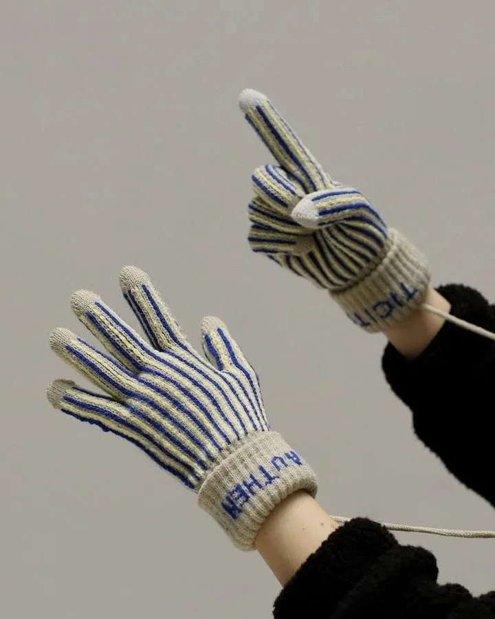 Color-block Striped Touchscreen Gloves