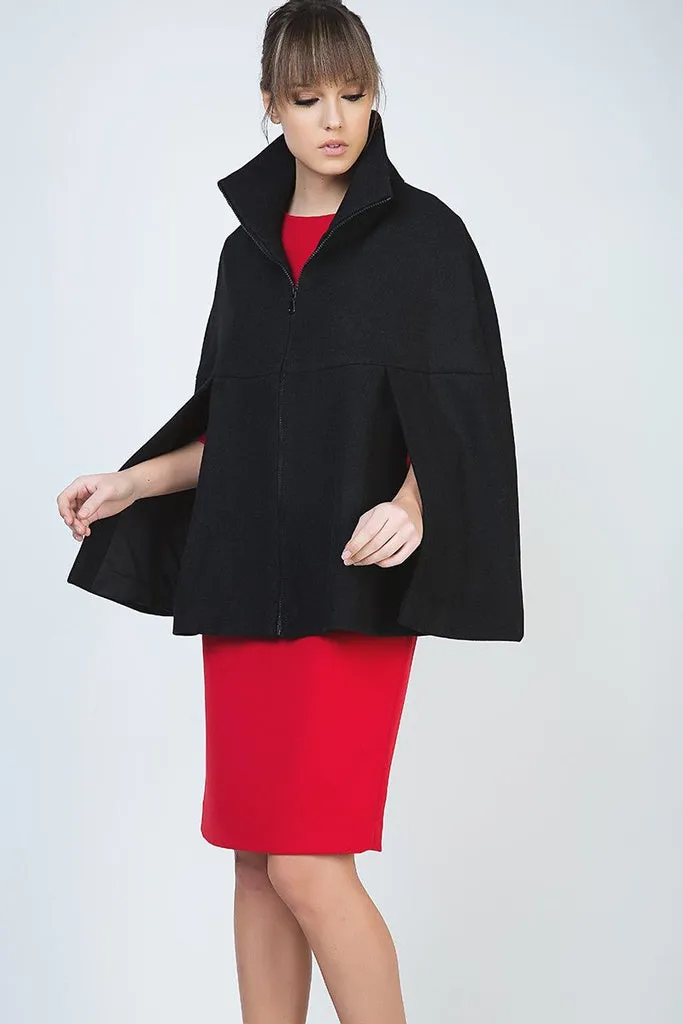 CONQUISTA FASHION - Original Black Winter Cape in Woven Fabric