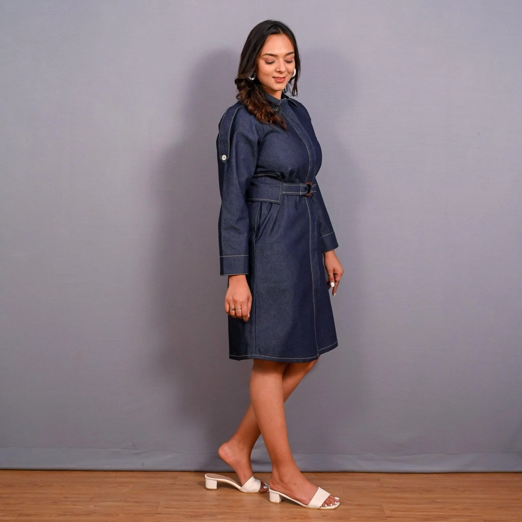 Convertible Indigo Cotton Denim Button-Down Overlay Dress
