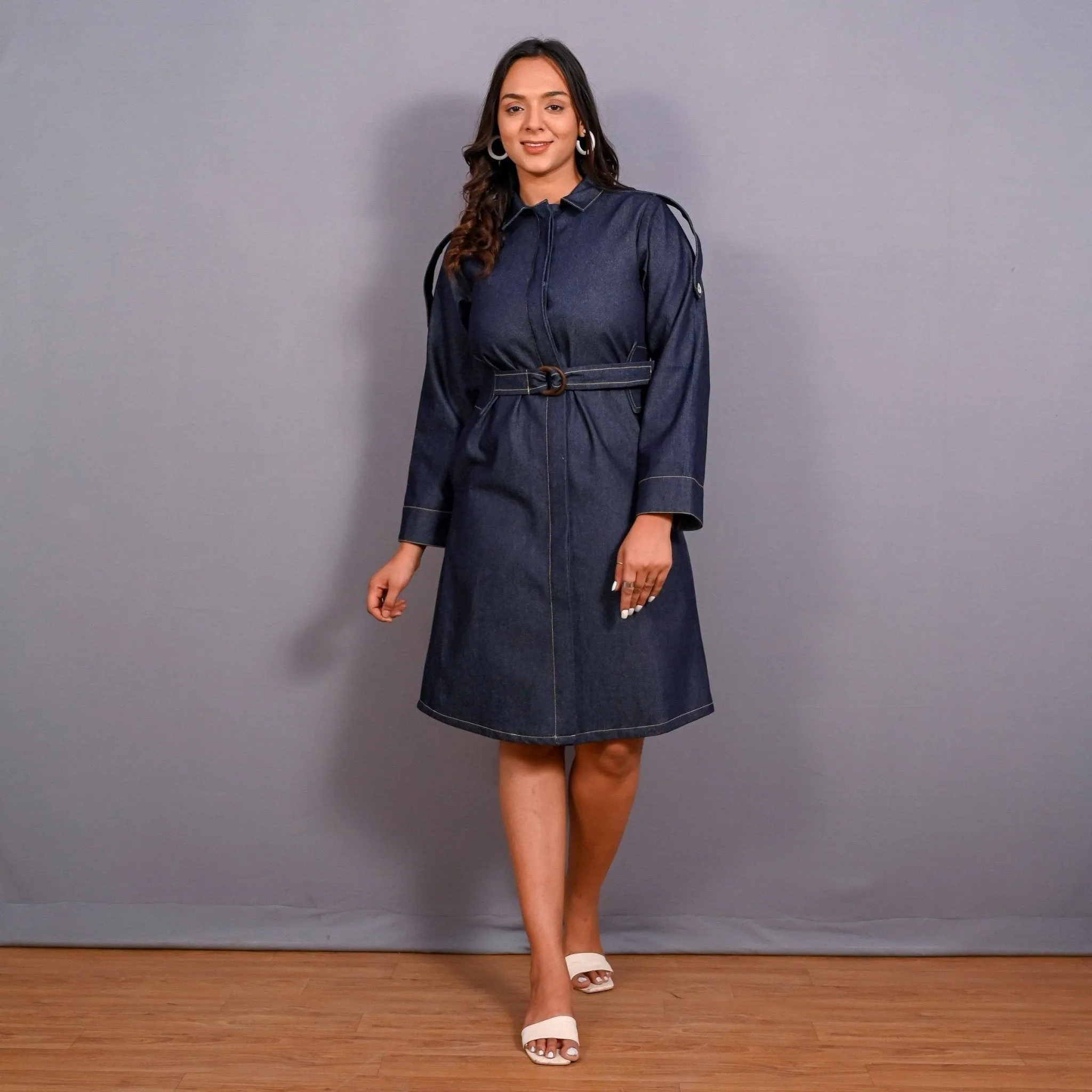 Convertible Indigo Cotton Denim Button-Down Overlay Dress