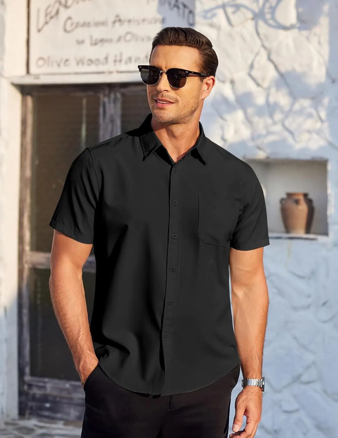 COOFANDY Mens Casual Dress Shirt Short Sleeve Wrinkle Free Dress Shirt Business Casual Shirts