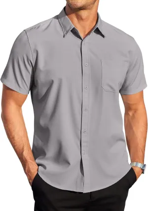 COOFANDY Mens Casual Dress Shirt Short Sleeve Wrinkle Free Dress Shirt Business Casual Shirts