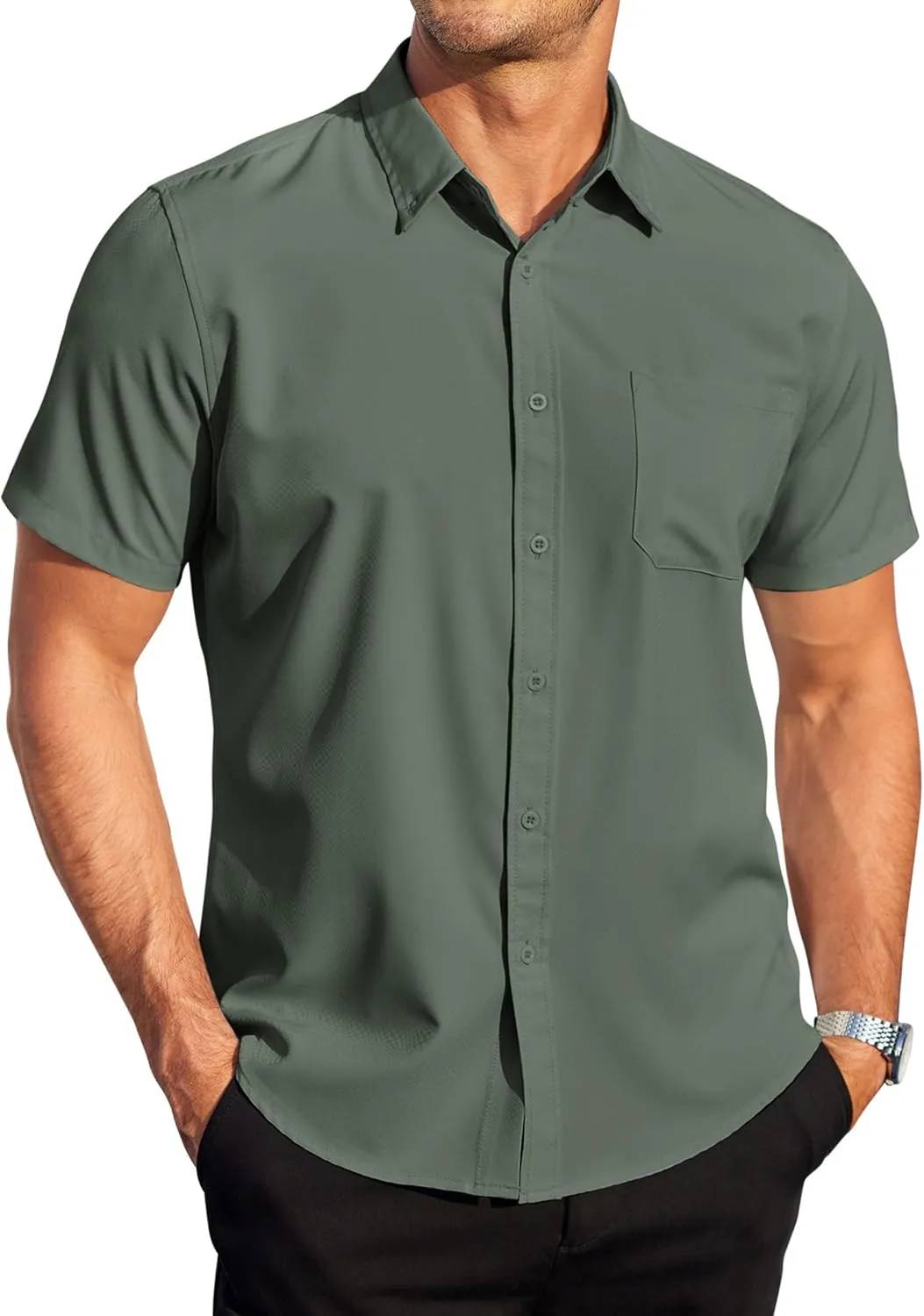COOFANDY Mens Casual Dress Shirt Short Sleeve Wrinkle Free Dress Shirt Business Casual Shirts