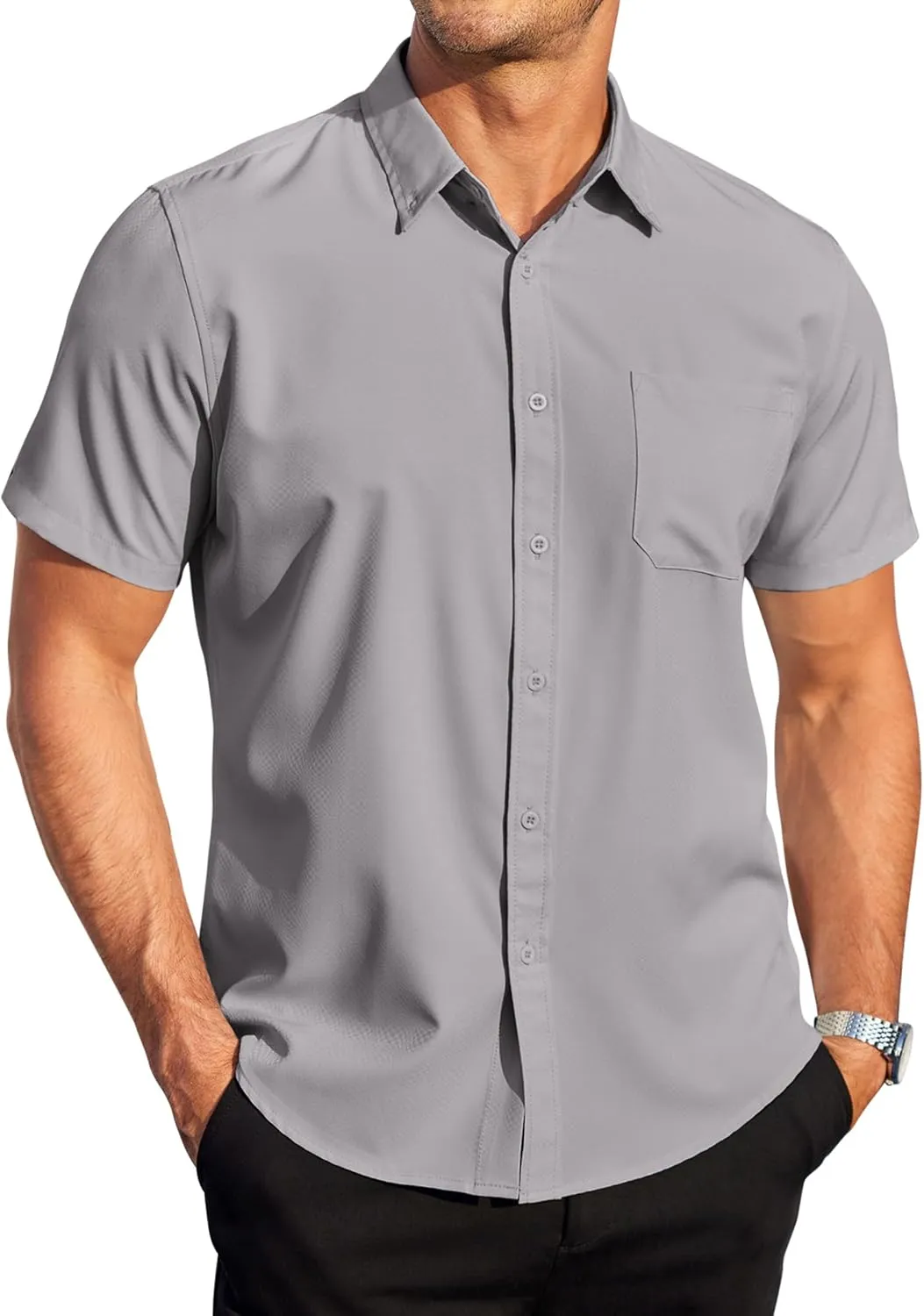 COOFANDY Mens Casual Dress Shirt Short Sleeve Wrinkle Free Dress Shirt Business Casual Shirts