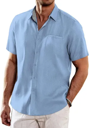 COOFANDY Men's Casual Linen Shirts Short Sleeve Button Down Shirt Summer Beach Tops