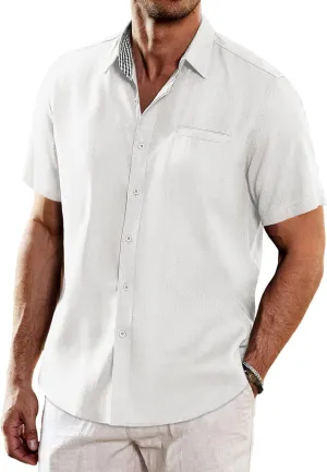 COOFANDY Men's Casual Linen Shirts Short Sleeve Button Down Shirt Summer Beach Tops