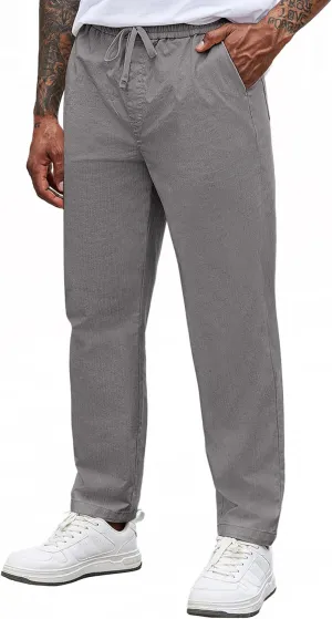 COOFANDY Mens Casual Pants Elastic Waist Drawstring Chino Pants Cotton Twill Trousers with Pockets