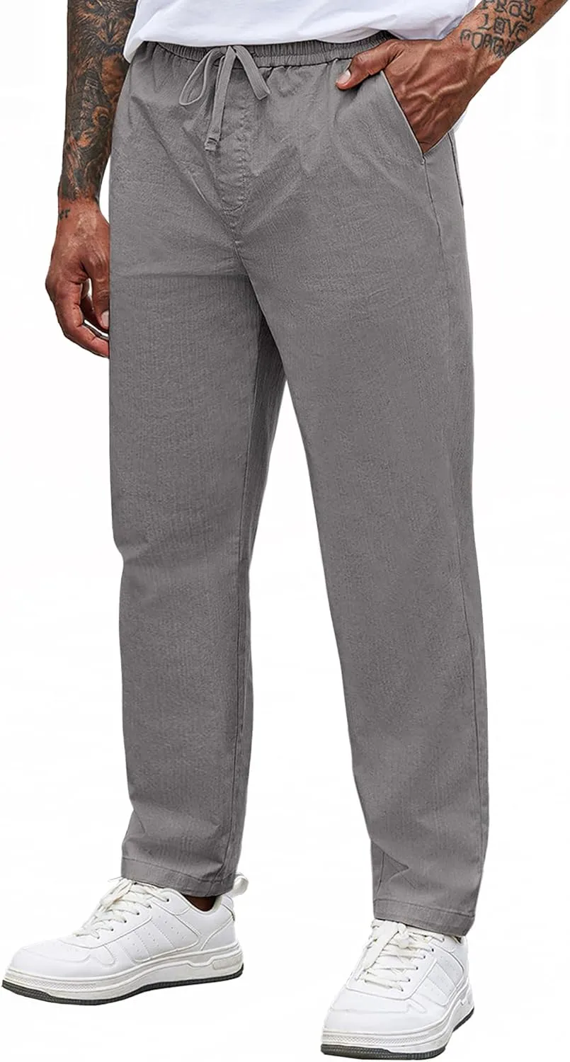 COOFANDY Mens Casual Pants Elastic Waist Drawstring Chino Pants Cotton Twill Trousers with Pockets